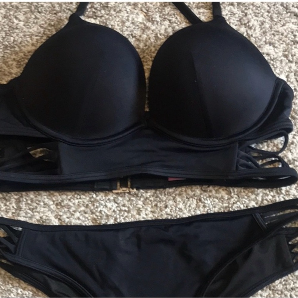 Victoria’s Secret black bombshell bikini top a line